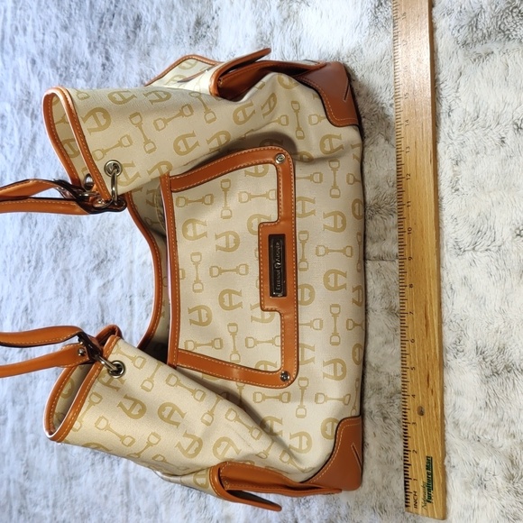 Etienne Aigner Brown and Cream Logo Canvas and Faux Leather Large Tote Bag - Picture 7 of 15